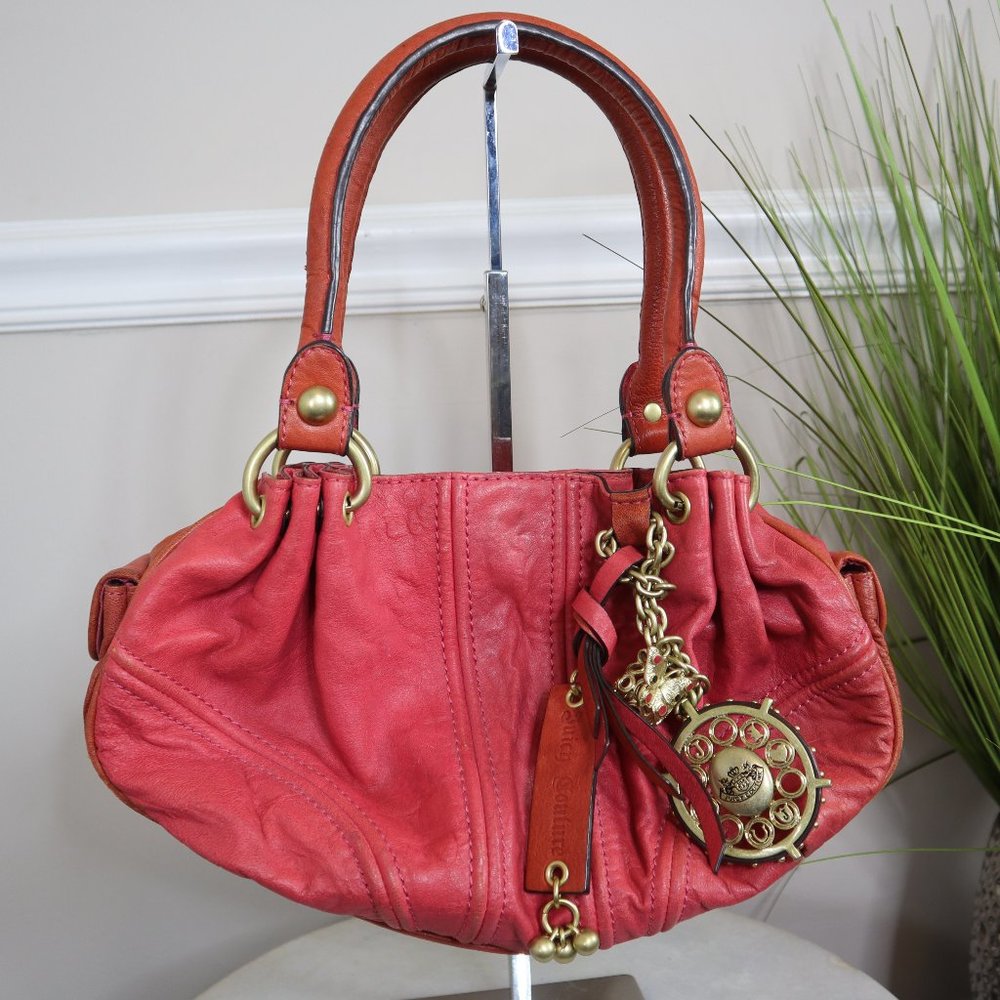 Vintage Juicy Couture Leather Pink Shoulder Bag with Gold Rare Collector's Item